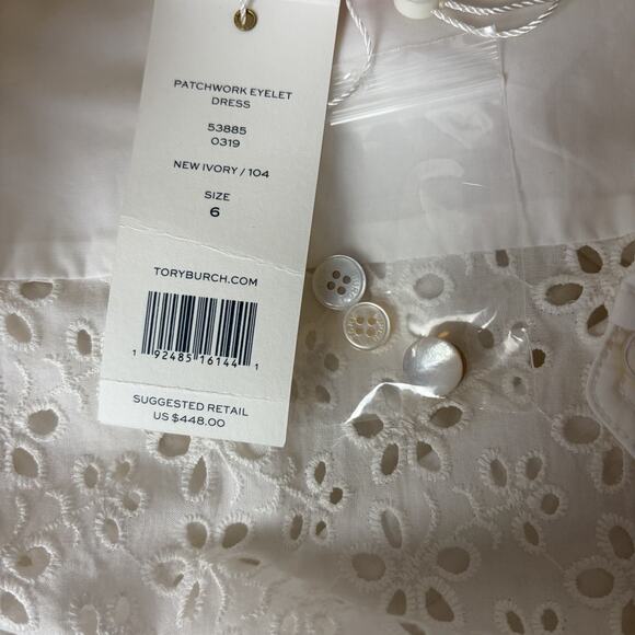 Tory Burch Patchwork Eyelet Dress Size 6 New Ivory White Classic Timeless - Picture 8 of 16